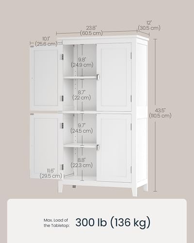 SONGMICS HOME Freestanding Storage Cabinet, Floor Cabinet with Elevated Legs, Metal Handles, for Living Room, Kitchen, Bathroom, Green
