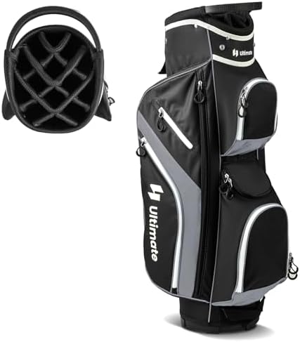 ULTIMATE Golf Cart Bag with 14-Way Top Dividers, Golf Club Bag w/ 9 Pockets incl. Cooler Bag, Rain Hood/Dust Cover, Detachable Shoulder Strap & Carry Handles, Lightweight for Men & Women