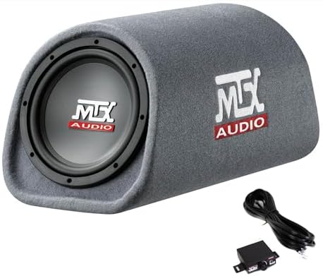 MTX Audio RT8PT 8 Inch 240 Watt Car Loaded Universal Powered High Performance Amplified Tube Box Vented Subwoofer Enclosure, RCA Connectivity