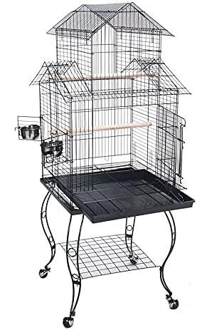 Large 57-Inch Pagoda House Roof Top Parrot Lovebird Cockatiel Cockatiels Parakeets Cage with Stand, Black Vein