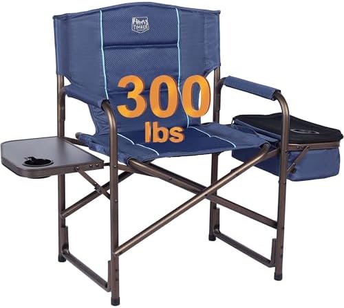 TIMBER RIDGE Lightweight Camping Chair, Portable Laurel Director's Chair with Foldable Side Table, Cooler Bag & Mesh Pocket, Compact Outdoor Folding Lawn Chair, Supports 300lbs, Grey