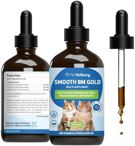 Pet Wellbeing Smooth BM Gold for Cats - Gentle Constipation Relief for Felines - Natural Herbal Supplement 2 oz (59 ml) | NASC Certified & Vet-Formulated Liquid Digestive Supplement with Triphala for Healthy Bowel Movements & Stool Consistency