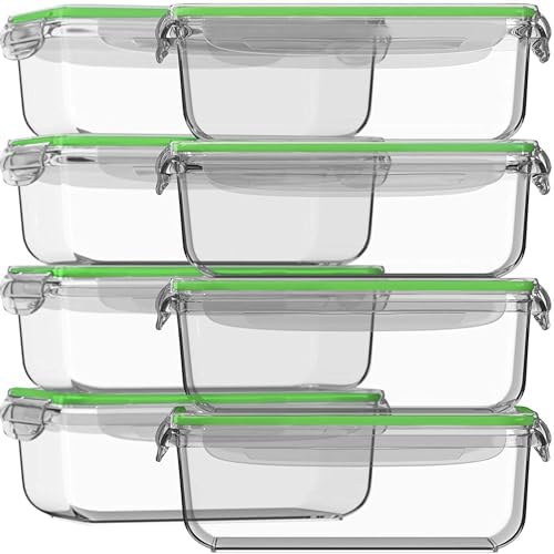 Razab 16 Pc (Set of 8) 30 Oz Glass Meal Prep Containers with Lids, Airtight Large Glass Food Storage Containers, Reusable Leak Proof BPA Free, Freezer to Oven and Dishwasher Safe