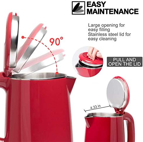 Secura Stainless Steel Double Wall Electric Kettle Water Heater for Tea Coffee w/Auto Shut-Off and Boil-Dry Protection, 1.0L (Orange) SWK-1001DO/HB-K012
