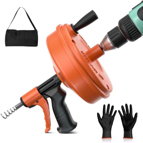 【2026 Newest】50 FT Drain Snake, Plumbing Snake Drain Auger Hair Clog Remover, Flexible Plumbing Snake Use Manually or Powered for Kitchen