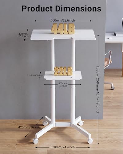 BONTEC Lecterns & Podiums Portable Mobile Standing Laptop Desk, Sit Stand | Height Adjustable, Home Office Classroom Pulpit Stand Up Desk Workstation, Rolling Table Laptop Cart with Storage Tray