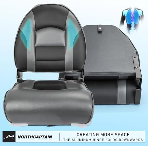NORTHCAPTAIN Deluxe A Pair of Marine High Back Folding Boat Chair Fishing Boat Seat, for Fishing, Bass/Jon/Pontoon Boat Chairs