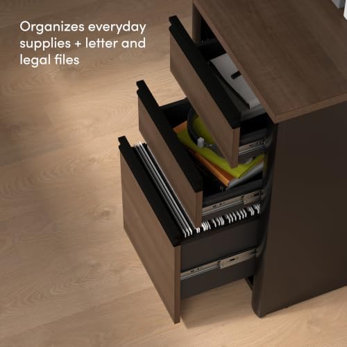 Bestar Connexion U-Shaped Workstation with Three Drawers, 72W, Slate/Sandstone | With Three Drawers; Durable 1" commercial grade work surface with melamine finish that resist scratches; for home office use