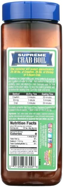 Tony Chachere's Supreme Crab, Crawfish and Shrimp Complete Seafood Boil (No MSG), 32 Ounce Shaker