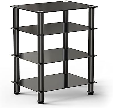FITUEYES AV Component Media Stand Audio Rack 4-Tier Entertainment Shelves TV Stand for Video Components, Stereo Equipment, Gaming Consoles, Black