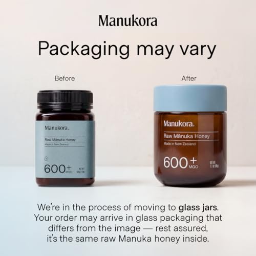 Manukora Raw Manuka Honey MGO 600+ New Zealand Non-GMO Immune Support 250g | B-Corp Certified, monofloral, 3rd party tested, glyphosate residue-free, traceable hive-to-hand, now in glass