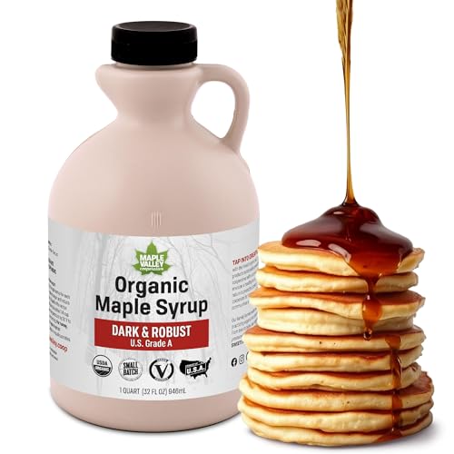 Maple Valley Organic Pure Maple Syrup, Dark & Robust, 32oz (Plastic Jug)​ | Naturally Sweetens Cooking, Baking, Coffee, Tea and Marinades; A Better Alternative to Refined Sugar and Table Syrup