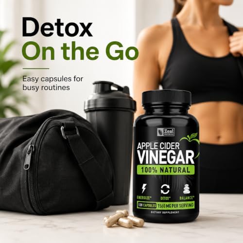 Zeal Naturals Natural Raw Apple Cider Vinegar Capsules (1560mg|120 Capsules) GLP-1 Support for Cravings, ACV Pills w Cayenne Pepper