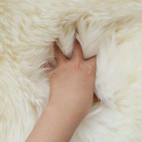 Real Sheepskin Rug Fluffy Sheepskin Throw Genuine Sheepskin Rug Sheepskin Seat Covers for Chairs Recliner Sofa (2.3x6.5ft) (Color : Ivory)