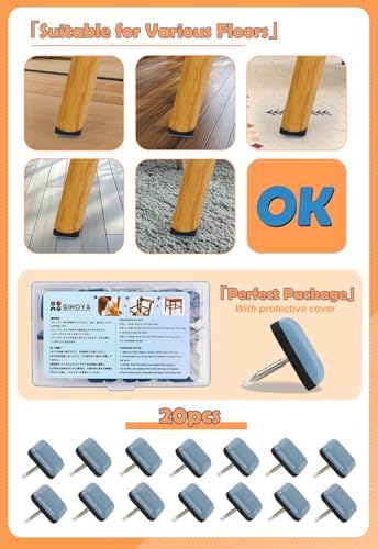 Teflon Furniture Sliders, 20pcs 1inch Square Furniture Glides with Nail for Carpet Tile Hardwood (Grayish Blue)