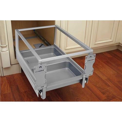 Rev-A-Shelf Double 50 Qt Pull Out Trash Can w/Soft-Close for Base Kitchen Cabinets, Min Opening Width of 15.75", Silver, 5149-2150DM-217