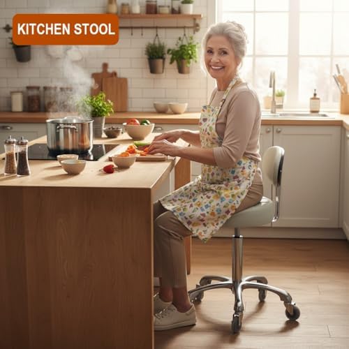 Kaleurrier Rolling Stool with Back Rest: Swivel Chair Adjustable Height