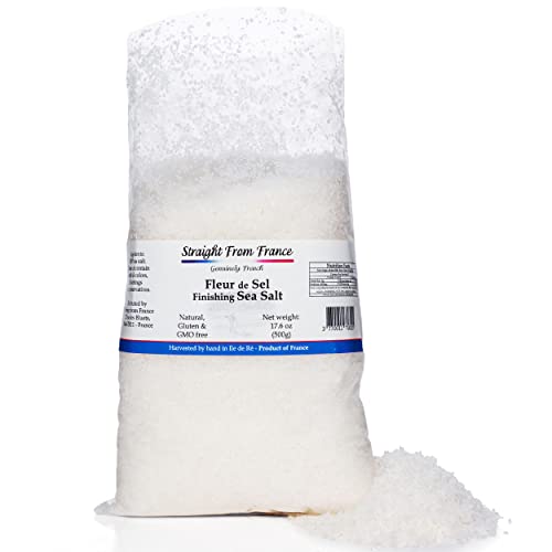 Straight from France Genuinely French Fleur De Sel Flaky Sea Salt | Finishing salt rich in minerals & electrolytes, flaky sea salt for baking and seasoning dishes, hand harvested, 1.5oz jar