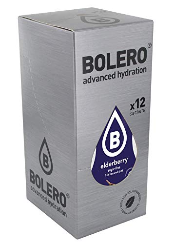 Bolero- Sugar Free Drink Mix Packets Elderberry Fruit Flavors | Powdered Flavored Water Packets | 12 Large Sachet On The Go Packets