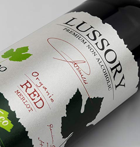 Lussory Organic Merlot Dealcoholized 0.0% Non Alcoholic Wine Red From Spain, Low Calories, Organic, Vegan (750ml, 1 Bottle)