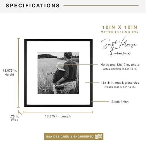 MCS East Village Picture Frame, 18x18 Matted to 12x12, Black, 2-Pack