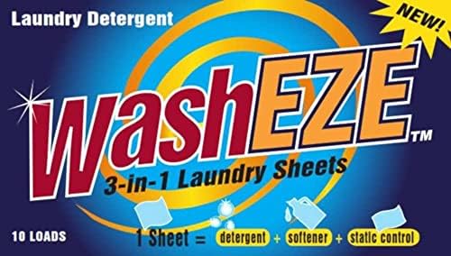 WashEZE (10 Ct) All in One Laundry Sheets Scented - Detergent-Fabric Softener-Stain Fighter - Static Guard Soap Sheet -All in One Detergent Sheet