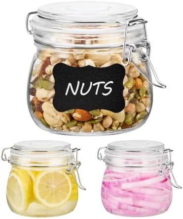 Vtopmart 78oz Glass Food Storage Jars with Airtight Clamp Lids, 3 Pack