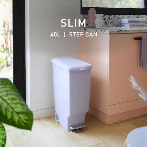 simplehuman 40 Liter / 10.6 Gallon Slim Kitchen Step Trash Can With Secure Slide Lock, Black Plastic