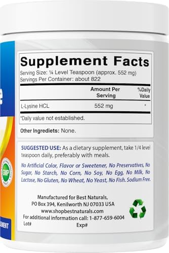Best Naturals Lysine Powder, 1 Pound - 100% Pure (1 LB (Pack of 1))