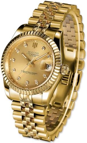 Men's Automatic Watch Gold-Plated 316L Steel Sapphire Crystal | Japanese 8215 automatic movement • Sapphire crystal • 18K gold-plated 316L steel • Date display • Dress and business wear