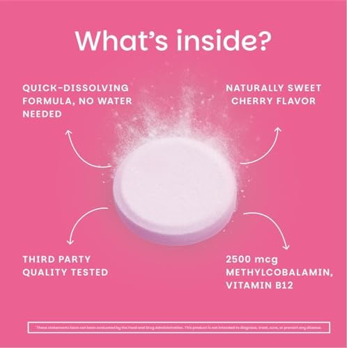 EZ Melts Dissolvable B12 Methylcobalamin 2,500 mcg - Vitamin B12 for Energy & Immune Support - Non-GMO, Vegan & Gluten-Free - Red Cherry - 90 Sublingual Tablets (90 Servings)