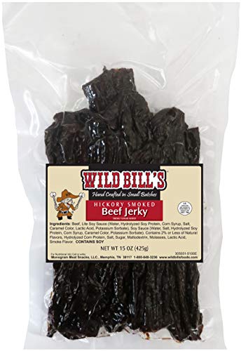 Wild Bill's Hickory Smoked Beef Jerky Strips, 30 Ct, 15 Oz | Keto, Low-Carb And High-Protein, Made In The USA, USDA Inspected, Marinated In Soy Sauce, Garlic, Black Pepper, Chewy Texture