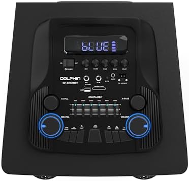 Dolphin Bluetooth Party Speaker with 2 Wireless Mics, Dual 12" Woofers | 120W Output, X-BASS, MDF Wood Cabinet, LED Infinity Lights, USB/TF/FM/AUX