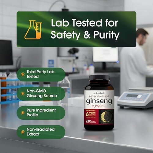 NatureBell Panax Korean Red Ginseng 2,250mg, 240 Softgels