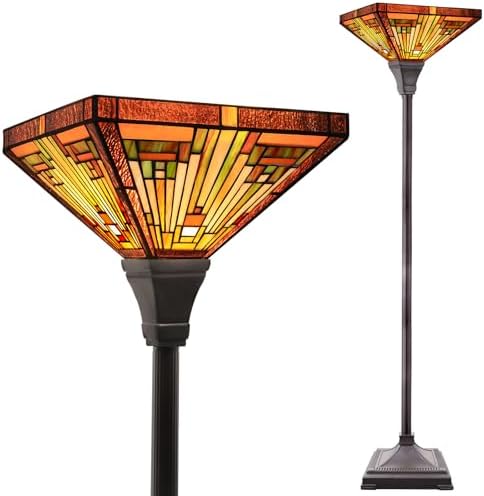 Capulina Tiffany Lamp Antique Amber Brown Stained Glass Torchiere Floor Lamp