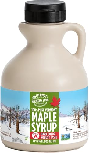 Butternut Mountain Farm Pure Maple Syrup From Vermont, Grade A (Prev. Grade B), Dark Color, Robust Taste, All Natural, Easy Pour Jug, 16 Fl Oz, 1 Pint