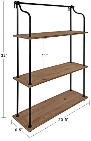 Kate and Laurel Walters Wood and Metal 3-Tier Shelving, 21" x 32", Rustic Brown and Black, Shabby-Chic Industrial Shelves for Storage and Decor