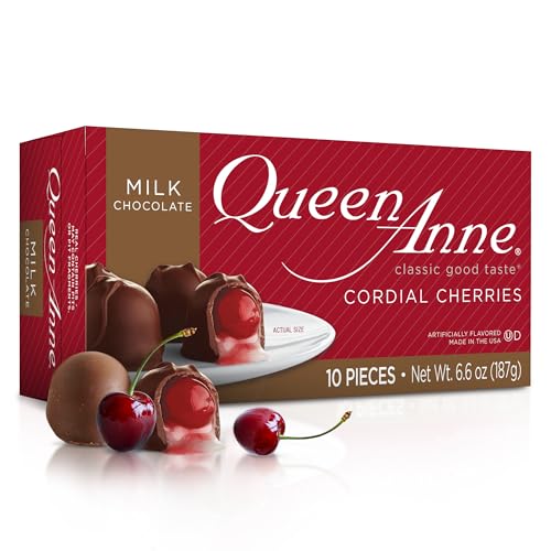 Queen Anne Milk Chocolate Covered Cordial Cherries | 6.6 oz | 10 Piece Gift Box | Whole Maraschino Cherry Creamy Filled Liquid Center |Holiday Party