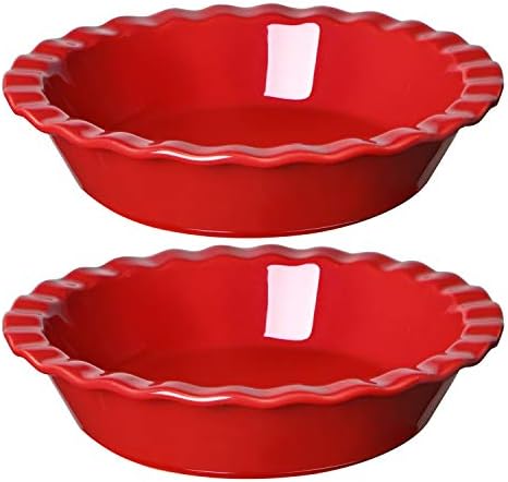 LE TAUCI Ceramic Pie Pans Plate for Baking, 9 inch Deep Dish Baking Dish, 52 ounce Bakeware for Apple Pecan Pie, Set of 2, White