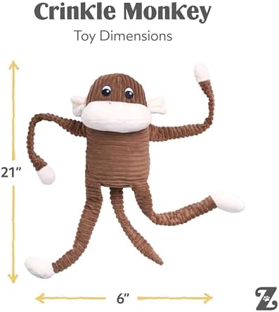 ZippyPaws Crinkle Monkey for Medium-Extra Large Dogs, Extra Large/Brown | Interactive Dog Toys to Keep Them Busy, Squeaky Plush Pet Toy for All Breeds