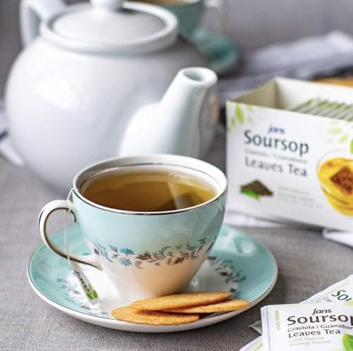 Jans Soursop Tea Bags 25 Count | 100% Natural Soursop Leaves | Caffeine Free Sour Sop Tea | Vegan Herbal Tea | Individually Wrapped Tea Bags | Cholesterol Free Sugar Free Relaxation Beverage