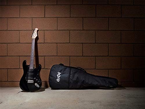 Monoprice Cali Classic Electric Guitar - Black 6 Strings, Double-Cutaway Solid Body, Right Handed, SSS Pickups, Full-Range Tone, With Gig Bag
