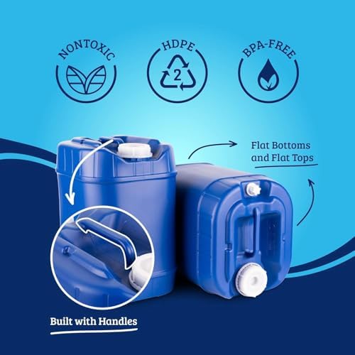 5-Gallon Stackable Water Storage Containers, Emergency Water Storage for Camping and Disaster Preparedness, 40 Gallons