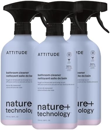 ATTITUDE Bathroom Cleaner Spray, EWG Verified, Plant-Based & Vegan, Safe for Bathroom Surfaces, Tiles, Tubs, Shower Walls, and Grout, Citrus Zest Scent, 27.1 Fl Oz