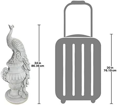 Design Toscano Staverden Castle Peacock on an Urn Garden Statue, 34 Inch Tall, Cast Stone Resin, Antique Stone Finish