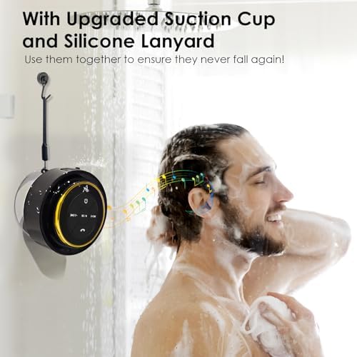 XLEADER, Upgraded, Pro Shower Speaker, Certified IPX7 Waterproof Bluetooth Speaker, with Suction Cup, Silicone Lanyard, 8W Crystal Sound&Rich Bass