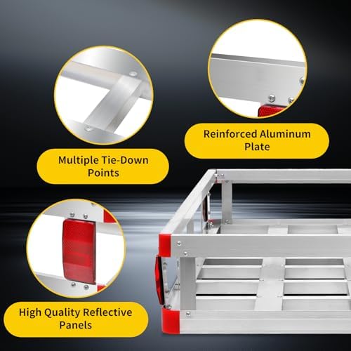 MaxxHaul 70108 Aluminum Cargo Carrier With High Side Rails- Trailer Hitch Mount For RV's, Trucks, SUV's, Vans, Cars With 2" Hitch Receiver - 500-lb Load Capacity, Grey, 49" x 22.5"