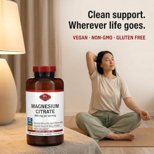 Olympian Labs Magnesium Citrate 400mg - 300 Capsules - Easy Absorbable, Supporting Healthy Bones, Healthy Heart and Calcium Absorption