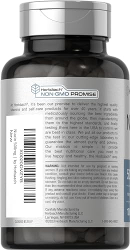 Horbäach Niacin | Vitamin B3 500mg | 100 Capsules | with Flushing | Non-GMO, and Gluten Free Supplement