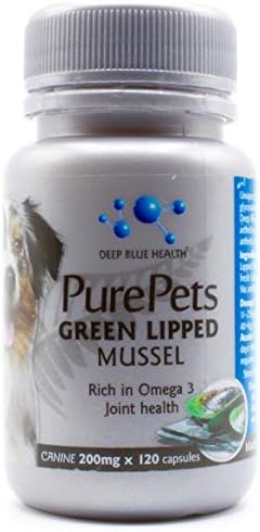 PurePets New Zealand Green Lipped Mussel Capsules for Dogs and Cats - 200mg x 120 Capsules - for Hip & Joint Support - 100% Natural Arthritis Pain